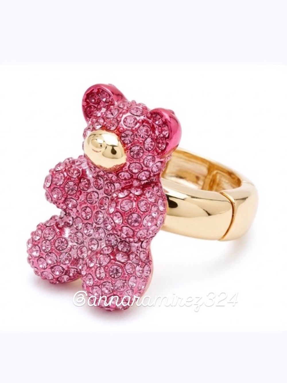 NWT ⚜️💖⚜️ Betsey Johnson Pink Crystal Teddy Bear Stretch Ring